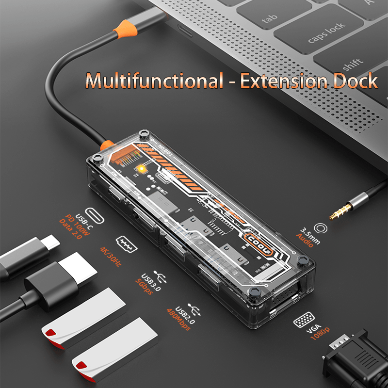 Usb Hub Type C - 6-in-1 USB-C Hub for MacBook Pro/Air