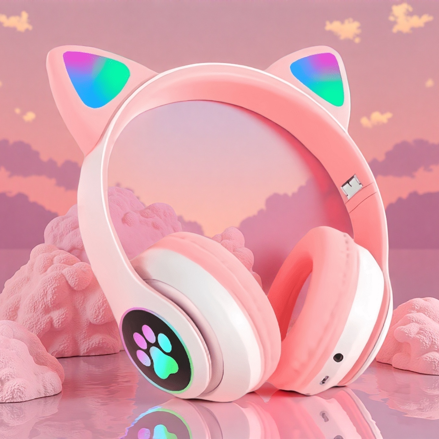 New Flash Light Cute Cat Ears  - Wired Earphone Lightning review and price